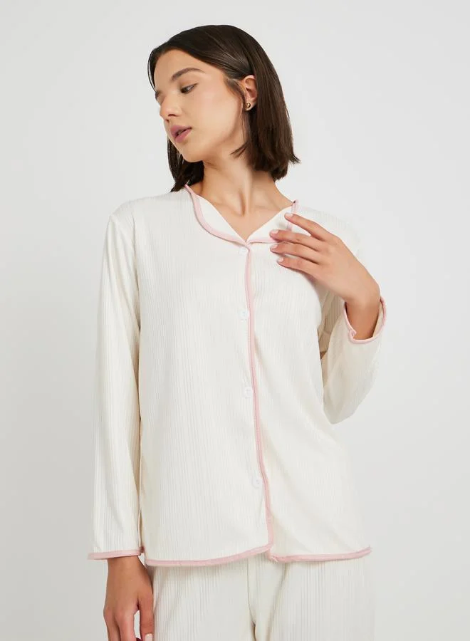 تايك تو طقم بيجامة وقميص بأكمام طويلة بلون سادة من تيك تو